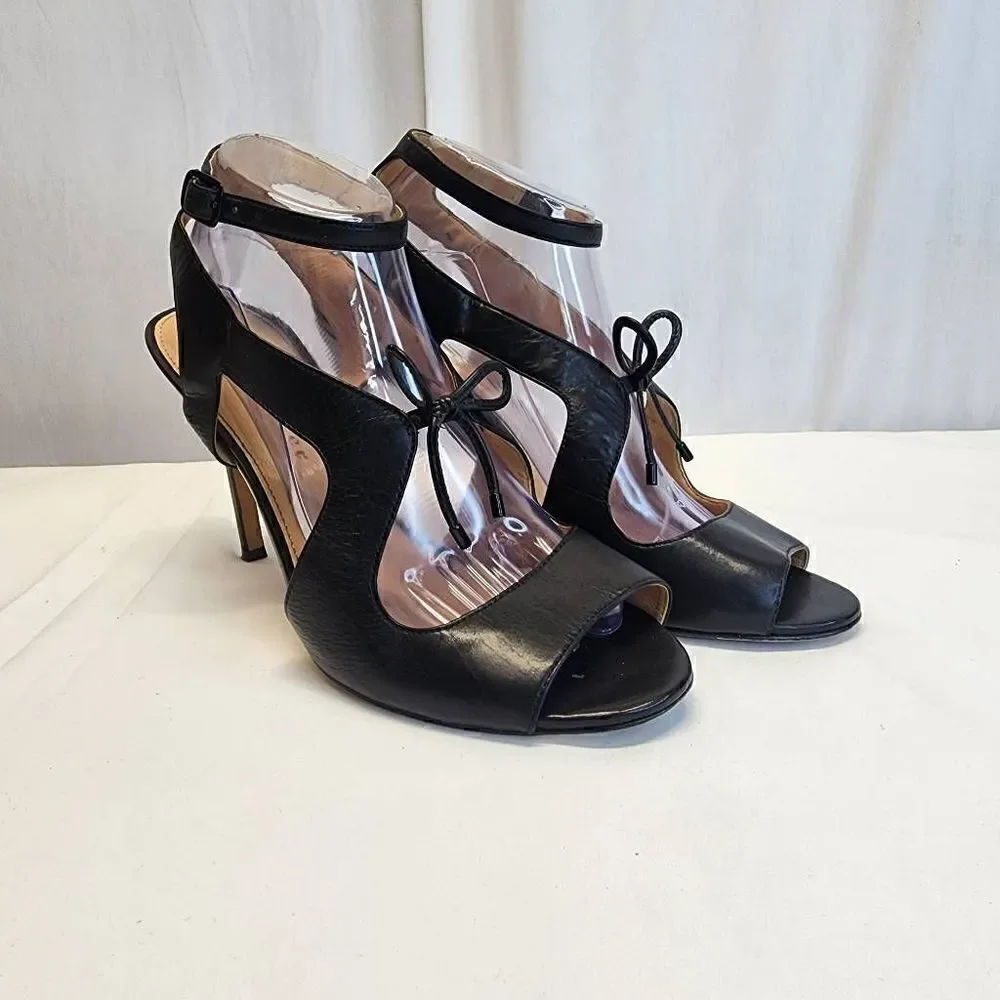 Bettye Mueller Black Leather Pumps Cut Out Ankle Strap Size 9.5